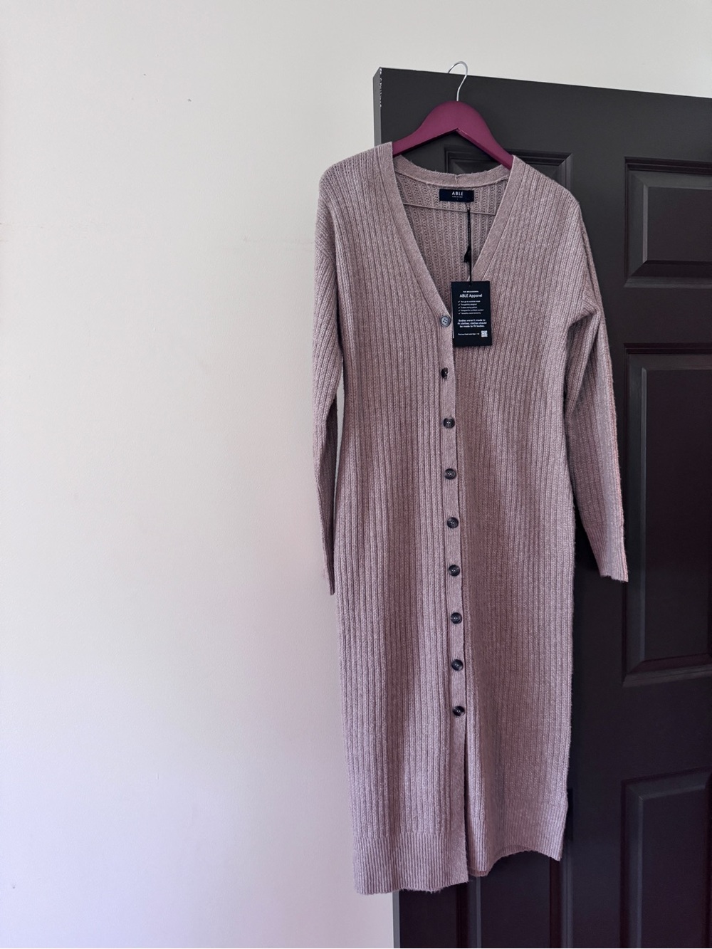 Able Ribbed V-Neck Cardigan Dress - Camel